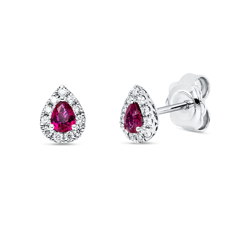 Ohrstecker 18 kt WG, 22 Brill. 0,15 ct, TW-vsi, 2 Rubine 0,35 ct rot