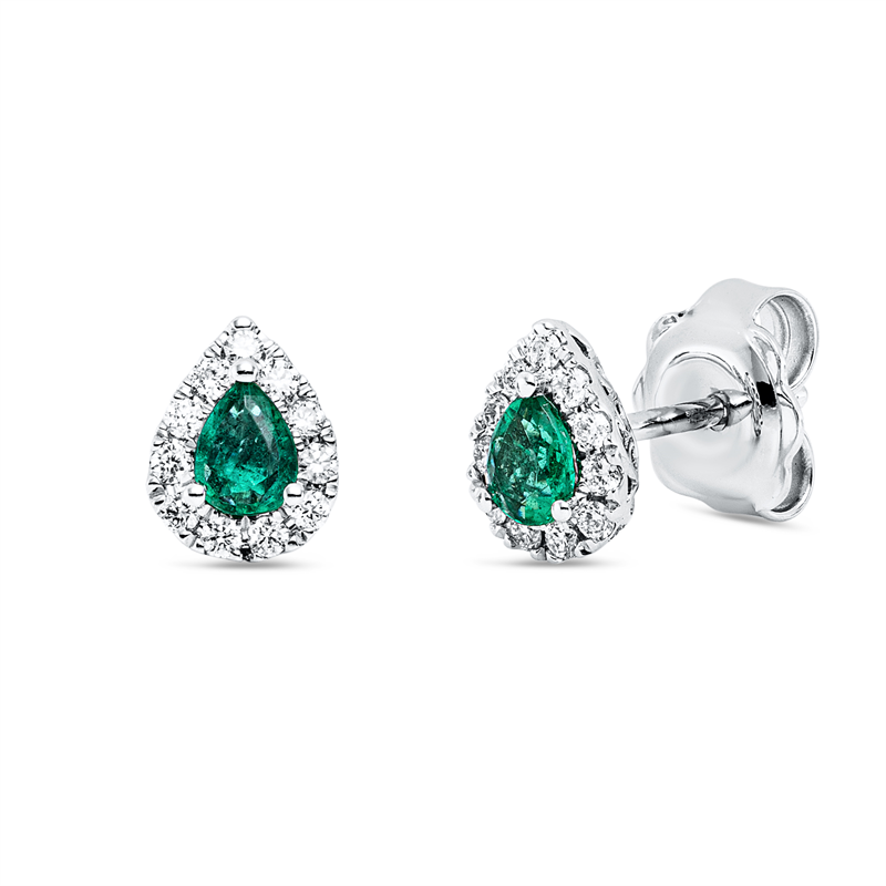 Ohrstecker 18 kt WG, 22 Brill. 0,15 ct, TW-vsi, 2 Smaragde 0,28 ct grün
