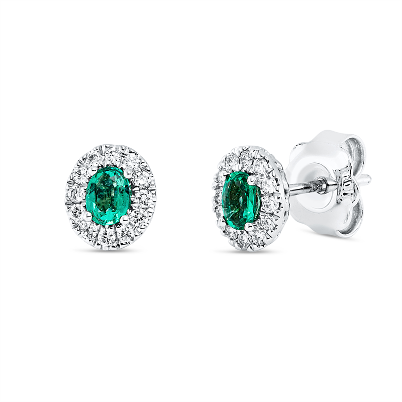 Ohrstecker 18 kt WG, 24 Brill. 0,16 ct, TW-vsi, 2 Smaragde 0,27 ct grün