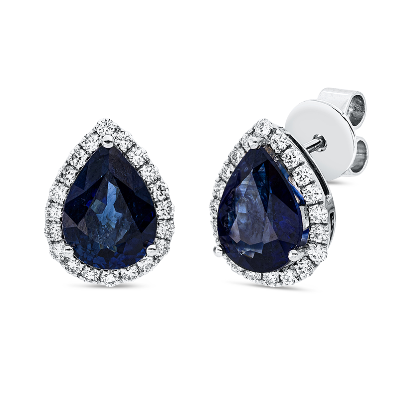 Ohrstecker 950 Pt WG+P950, GIA 6535212615, 40 Brill. 0,37 ct, TW-si, 2 Saphire 3,63 ct blau