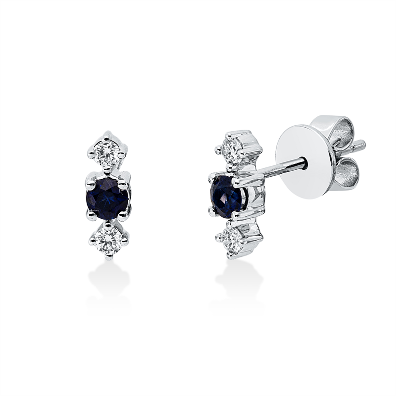 Ohrstecker 18 kt WG, 4 Brill. 0,13 ct, W-si, 2 Saphire 0,27 ct blau