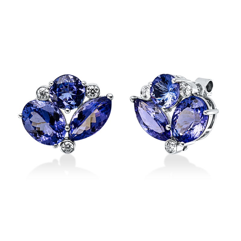 Ohrstecker 18 kt WG, 6 Brill. 0,18 ct, F-vsi, 6 Tansanit 6,85 ct blau