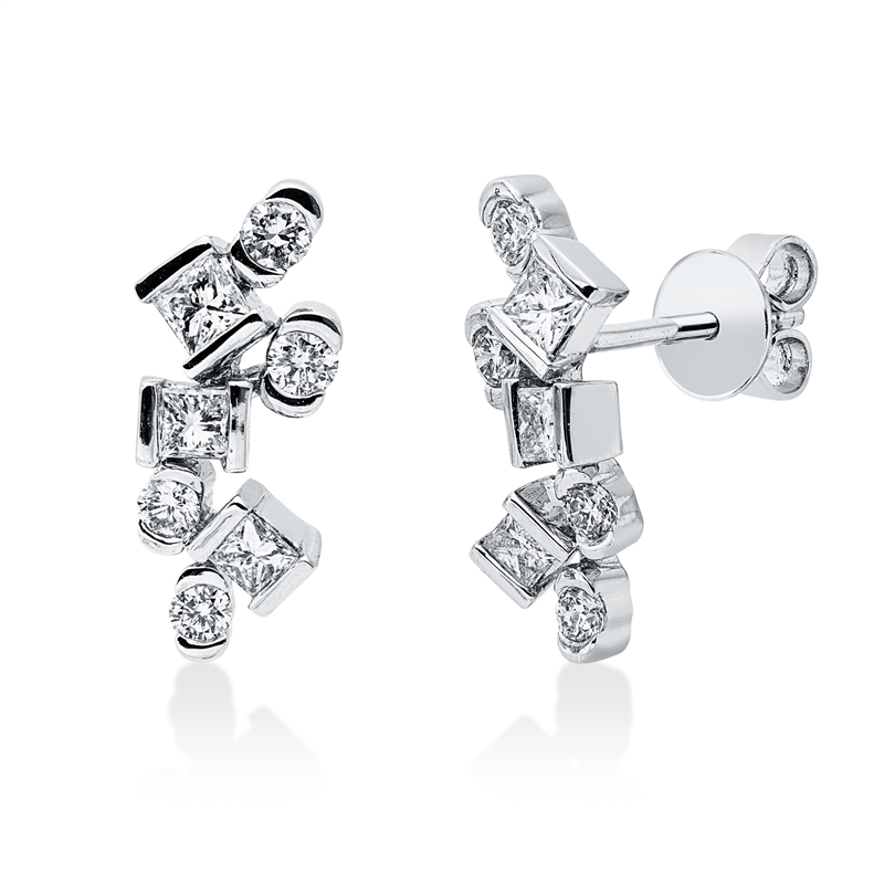 Ohrstecker 14 kt WG, 6 Princ. 0,51 ct, W-si, 8 Brill. 0,32 ct, W-si