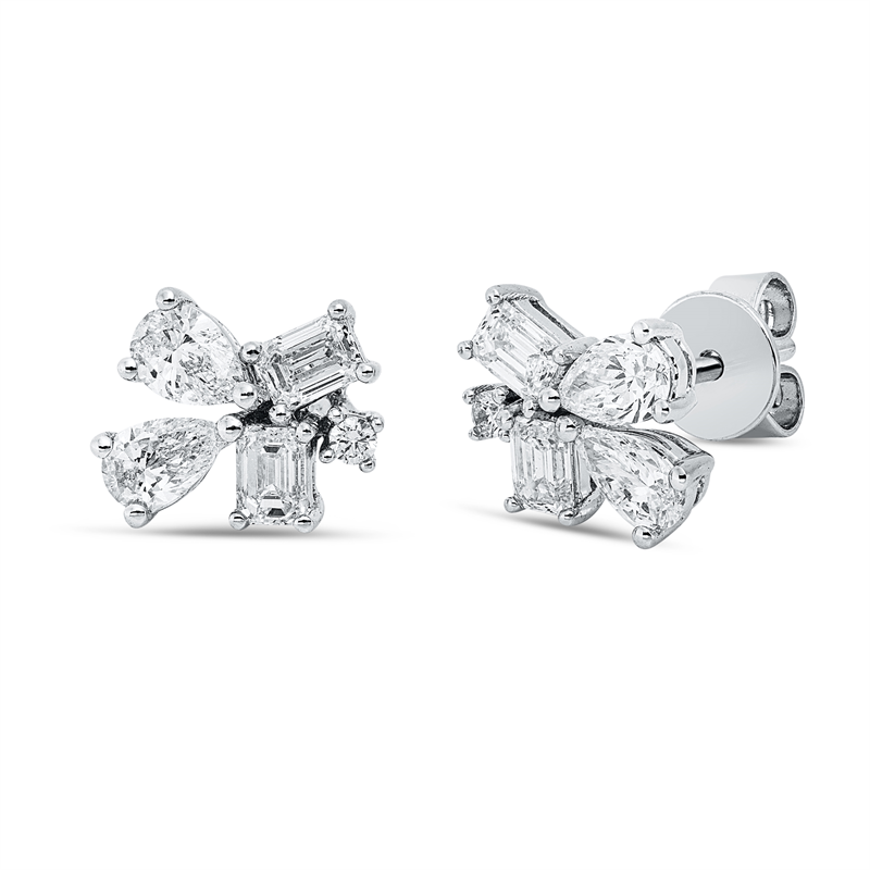 Ohrstecker 18 kt WG, 4 Tropfen 0,53 ct, W-si, 4 Sm.schliff 0,45 ct, W-si, 2 Brill. 0,03 ct, W-si