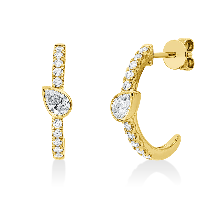 Ohrschmuck 14 kt GG, 2 Tropfen 0,48 ct, W-si, 20 Brill. 0,32 ct, W-si/pi