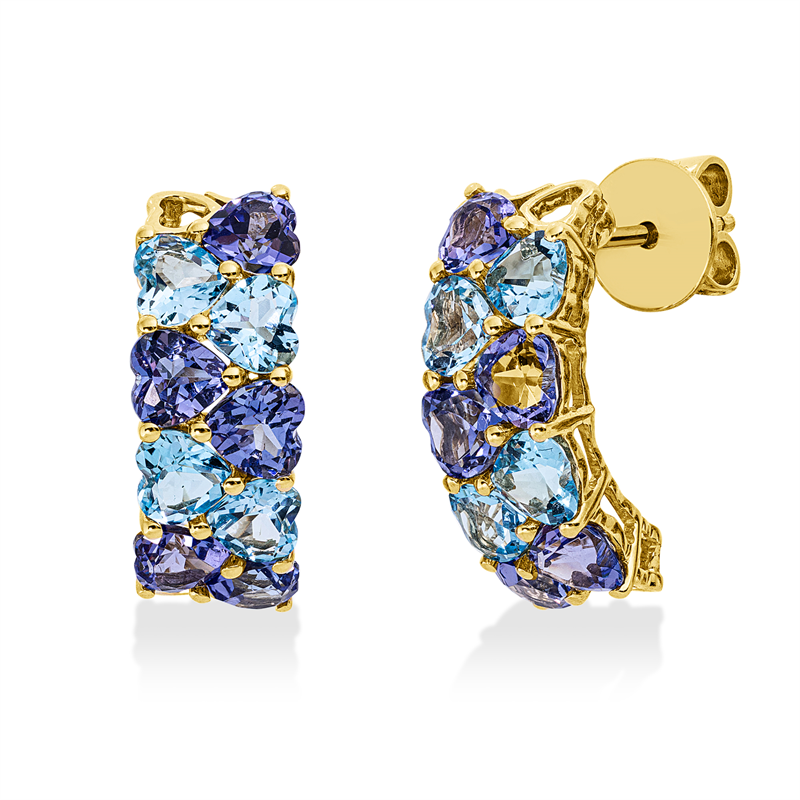 Ohrstecker 18 kt GG, 10 Tansanit 2,90 ct blau, 8 Topase 2,30 ct blau