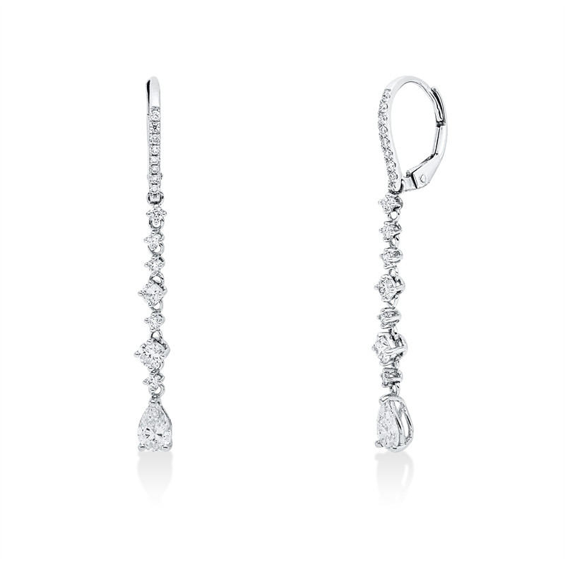 Ohrschmuck 18 kt WG, 2 Tropfen 0,63 ct, TW-si, 30 Brill. 0,61 ct, TW-si