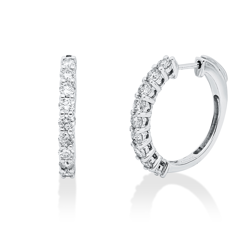 Creolen 14 kt WG, 18 Brill. 1,64 ct, TW-si