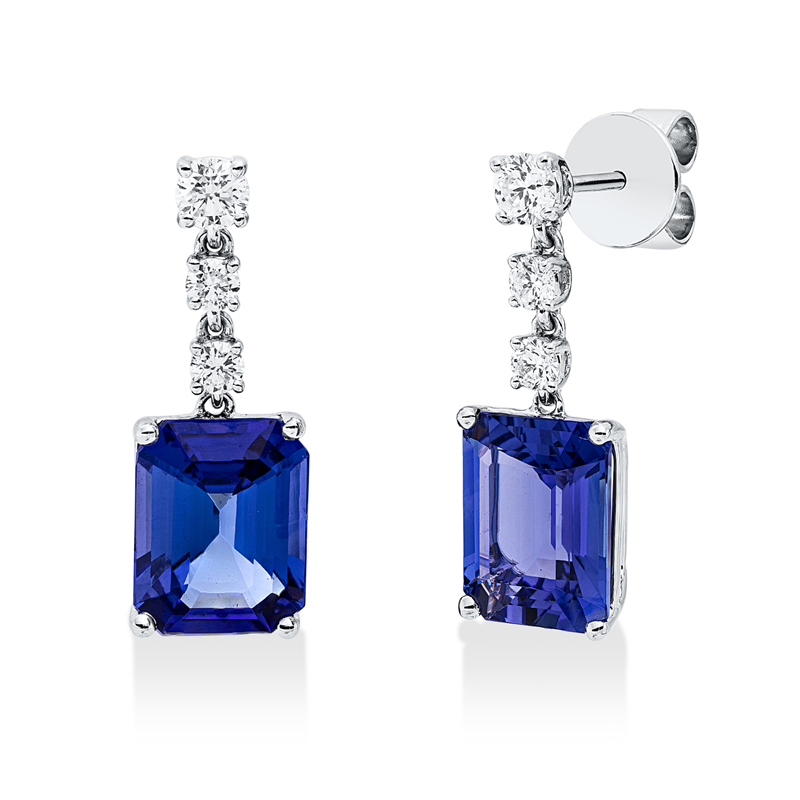 Ohrschmuck 18 kt WG, 6 Brill. 0,51 ct, TW-si, 2 Tansanit 6,07 ct blau