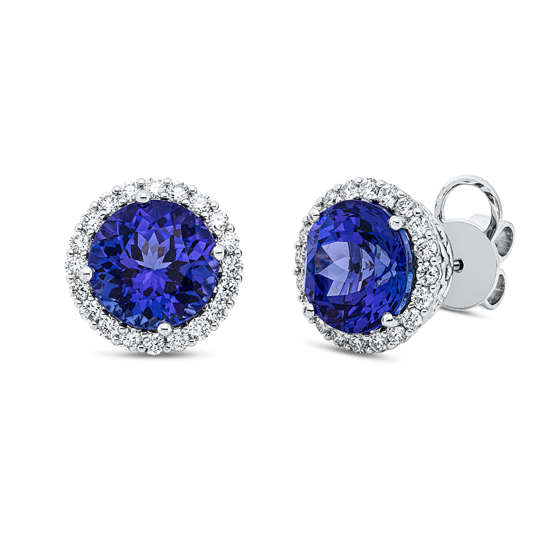 Ohrstecker 18 kt WG, 40 Brill. 0,61 ct, TW-si, 2 Tansanit 6,73 ct blau
