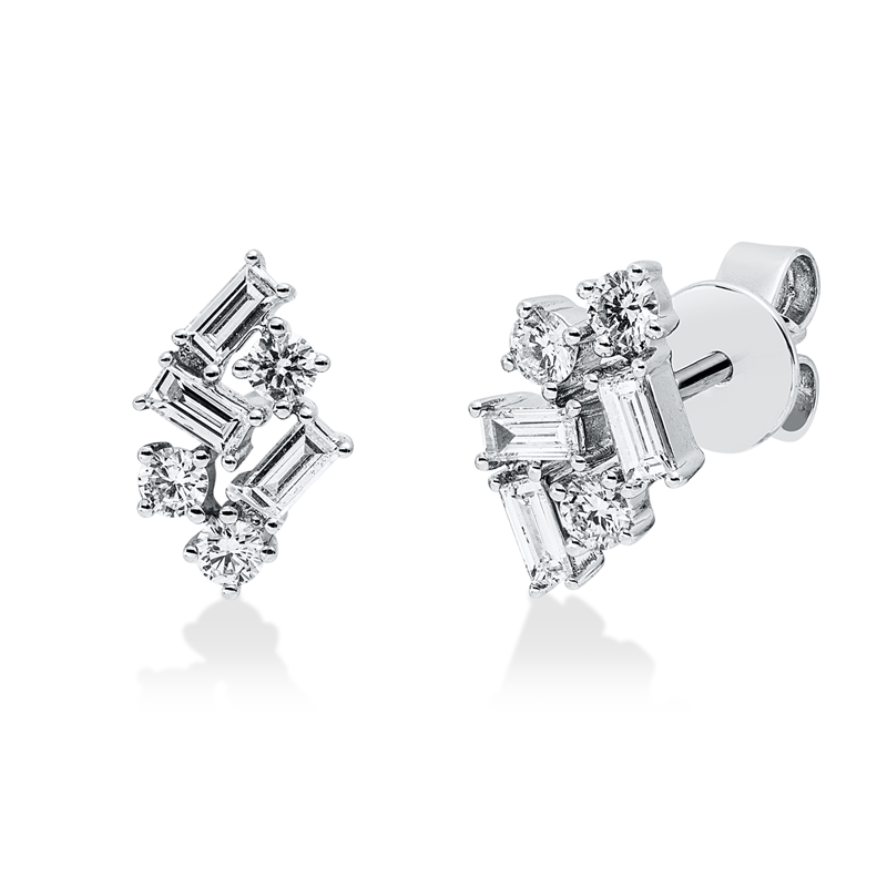 Ohrstecker 14 kt WG, 6 Bag. 2,54 ct, W-si, 6 Brill. 0,23 ct, W-si
