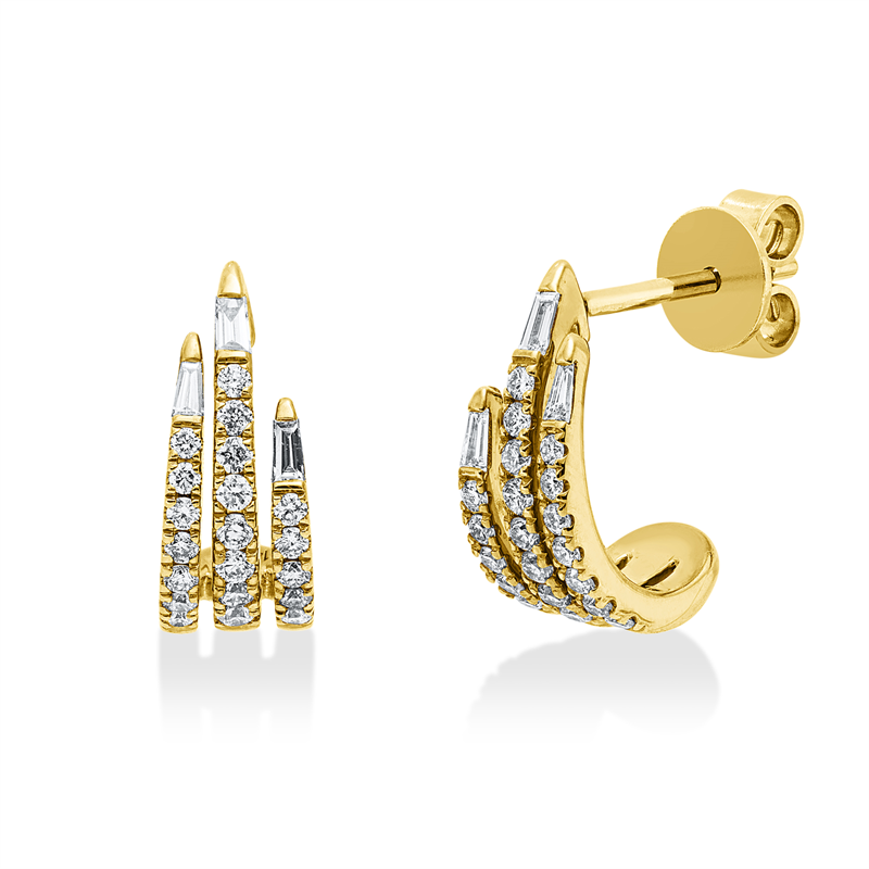 Ohrschmuck 14 kt GG, 6 Trap. 0,08 ct, W-si, 40 Brill. 0,26 ct, W-si/pi