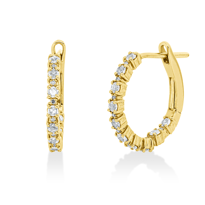 Creolen 18 kt GG, 20 Rosen-Schl 0,27 ct, TW-vsi/si, 18 Dia. 0,03 ct, TW-vsi/si
