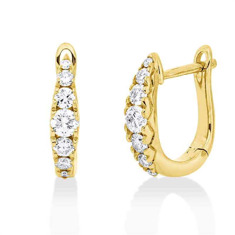 Creolen 18 kt GG, 4 Brill. 0,08 ct, TW-si, 4 Brill. 0,14 ct, TW-si, 2 Brill. 0,15 ct, TW-si, 4 Brill. 0,02 ct, TW-si