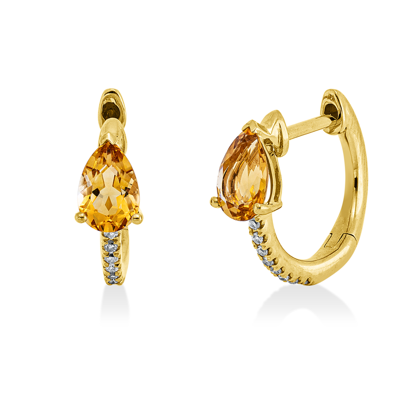 Creolen 18 kt GG, 16 Dia. 0,05 ct, W-si, 2 Citrin 0,69 ct gelb