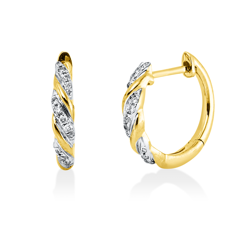 Creolen 18 kt GG, Fassung rhodiniert, 26 Brill. 0,07 ct, TLB-si
