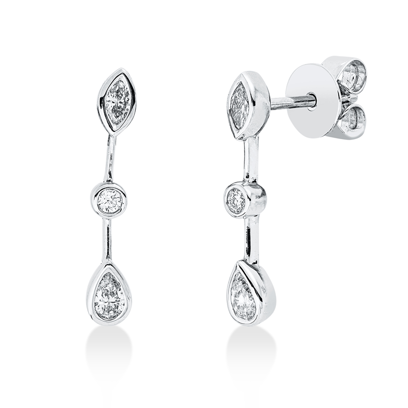 Ohrstecker 18 kt WG, 2 Nav. 0,15 ct, TW-vsi/si, 2 Tropfen 0,21 ct, TW-vsi/si, 2 Brill. 0,06 ct, TW-vsi/si