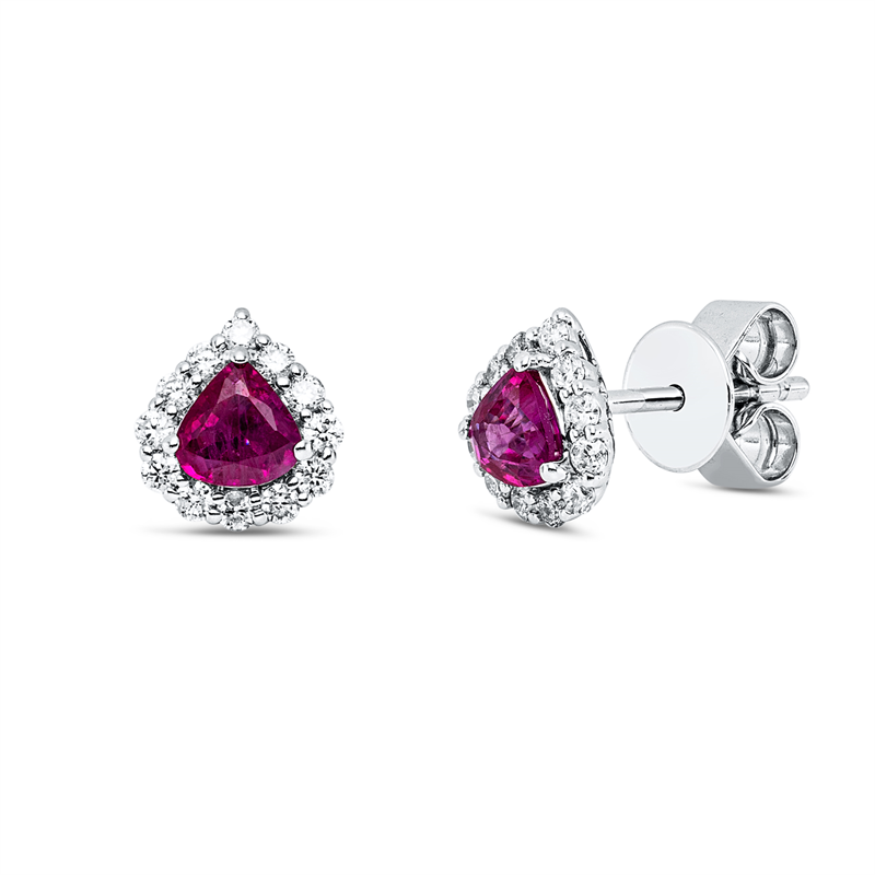 Ohrstecker 18 kt WG, 24 Brill. 0,29 ct, W-pi, 2 Rubine 0,78 ct rot
