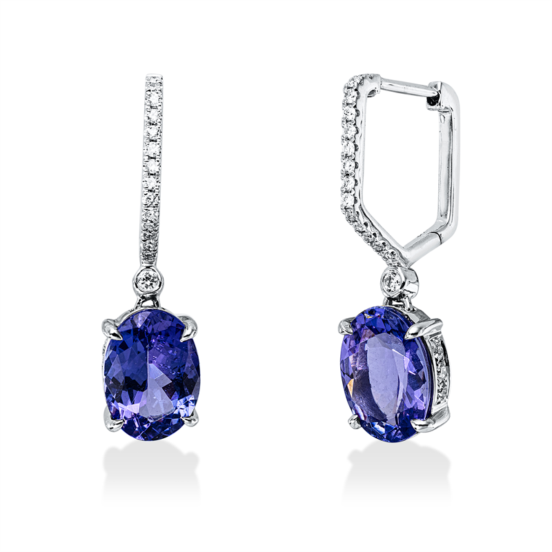 Ohrschmuck 18 kt WG, 48 Brill. 0,18 ct, TW-si, 2 Tansanit 2,78 ct blau