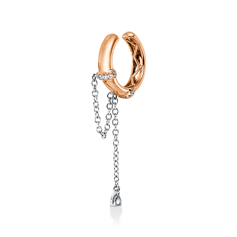 Ohrschmuck 18 kt RG+WG, Ohrmanschette, 1 Tropfen 0,07 ct, TW-vsi, 10 Brill. 0,05 ct, TW-vsi