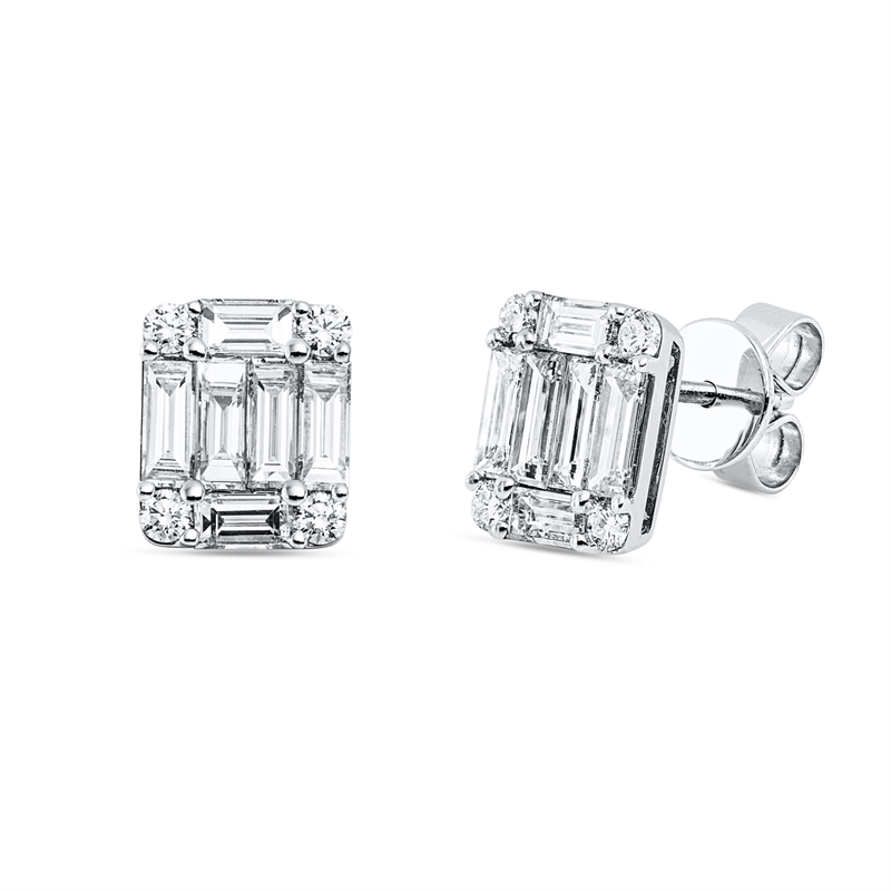 Ohrstecker 18 kt WG, 8 Brill. 0,23 ct, TW-vsi, 12 Bag. 1,48 ct, TW-vsi