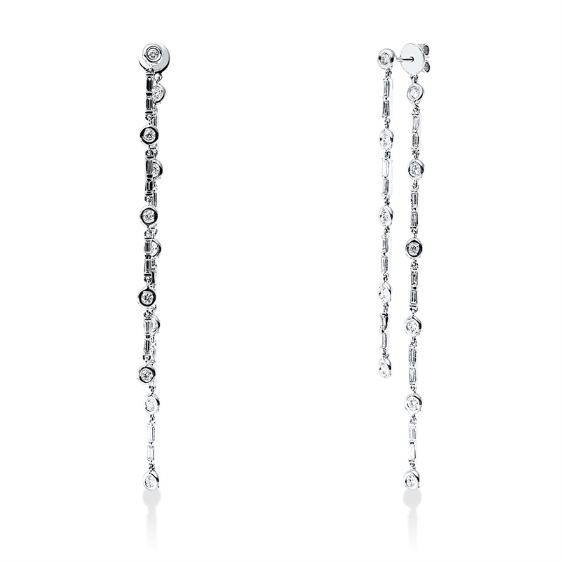 Ohrschmuck 18 kt WG, 22 Bag. 0,46 ct, TW-vsi, 36 Brill. 0,76 ct, TW-vsi