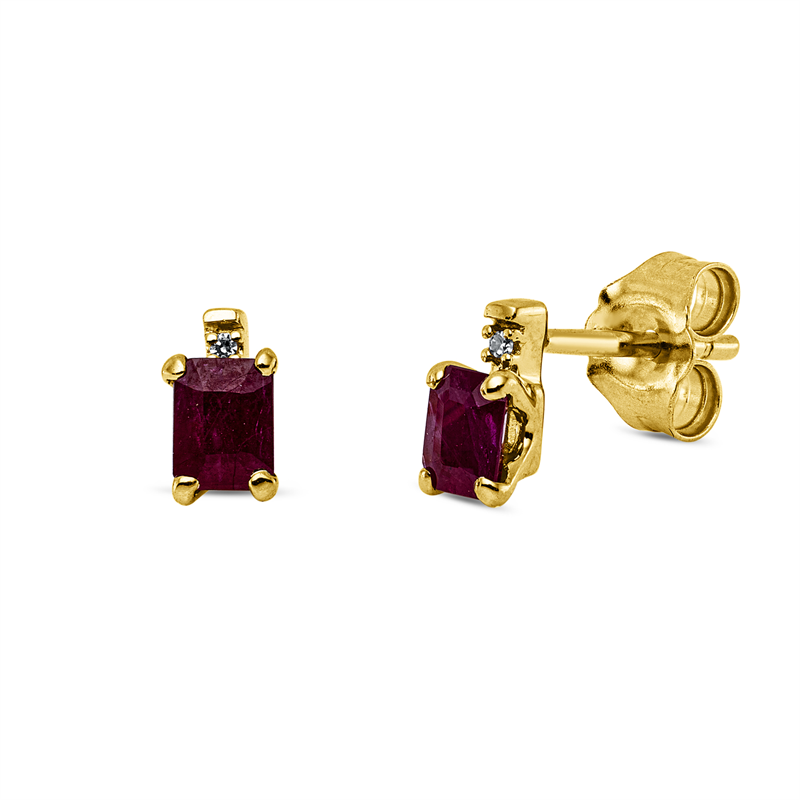 Ohrstecker 18 kt GG, 2 Dia. 0,01 ct, TW-si, 2 Rubine 0,52 ct rot