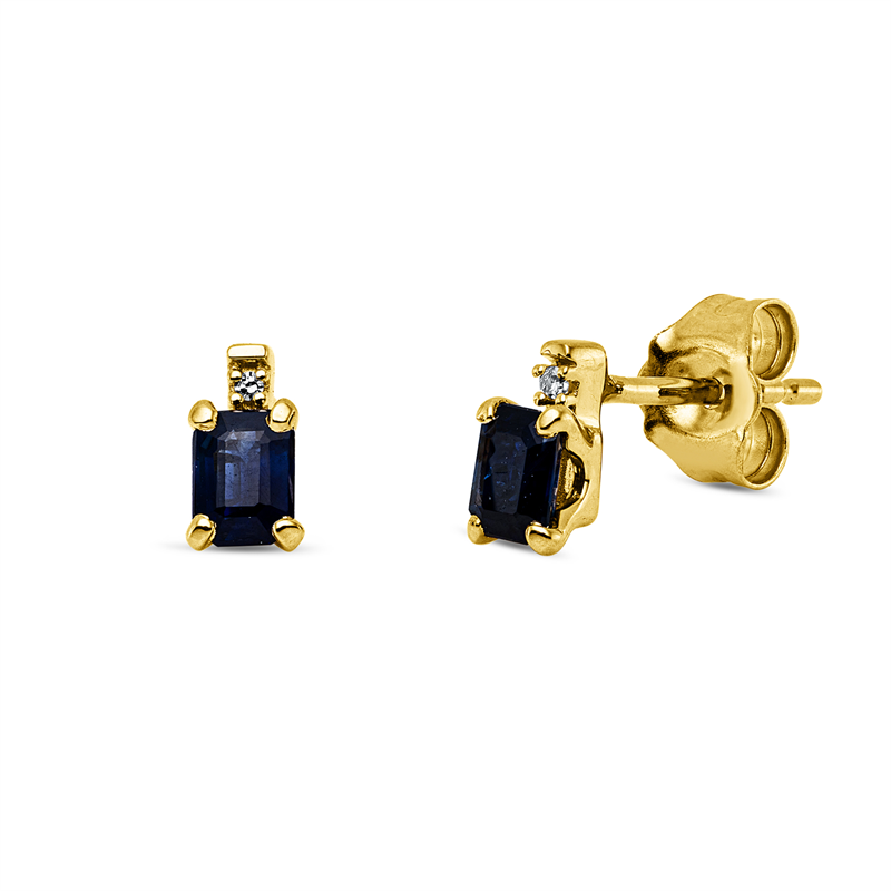 Ohrstecker 18 kt GG, 2 Dia. 0,01 ct, TW-si, 2 Saphire 0,46 ct blau