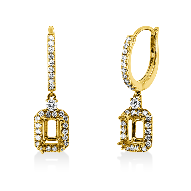 Creolen 18 kt GG, 58 Brill. 0,64 ct, TW-vsi/si, Leerfassung für 2x Sm.schliff 6,5x4,5 mm