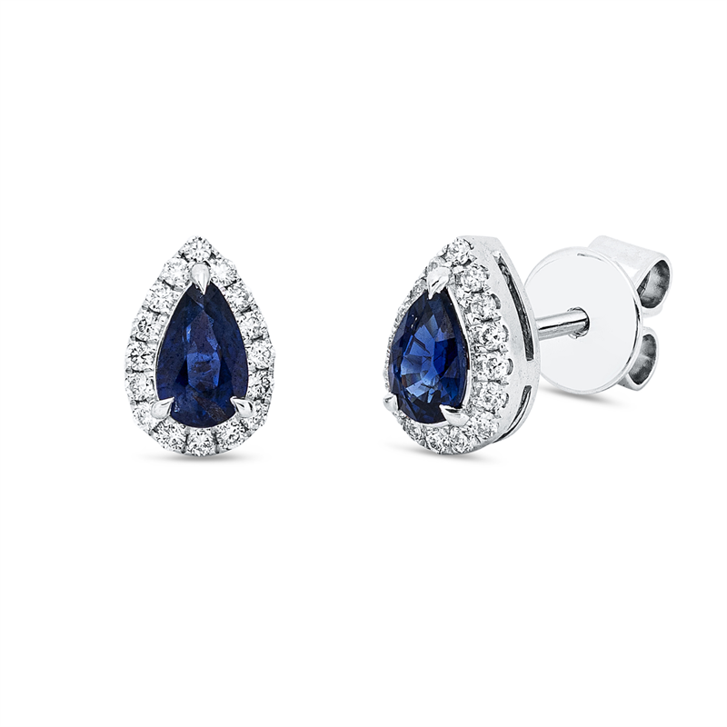 Ohrstecker 18 kt WG, 32 Brill. 0,12 ct, W-si, 2 Saphire 0,51 ct blau