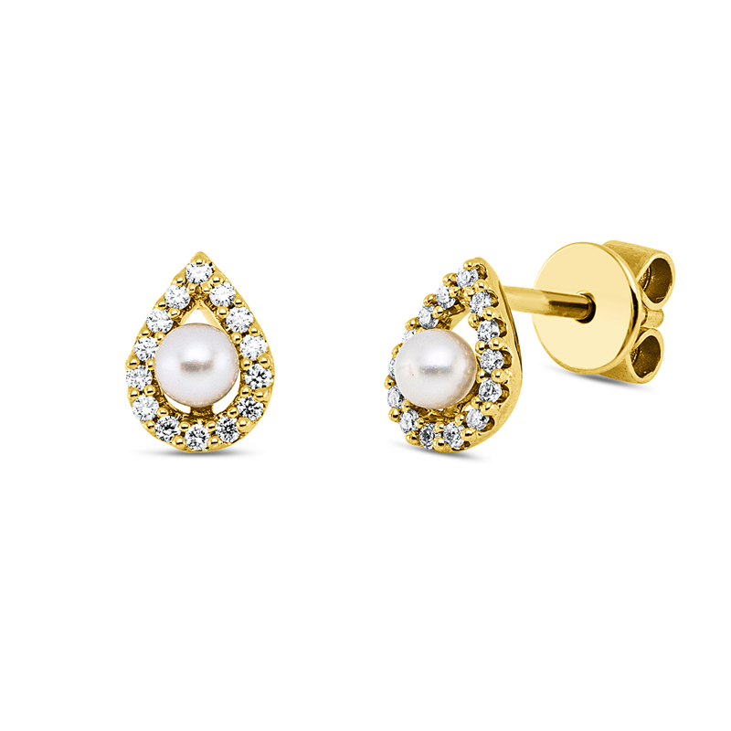 Ohrstecker 18 kt GG, 28 Brill. 0,10 ct, TW-si, 2 SW weiß 3 mm