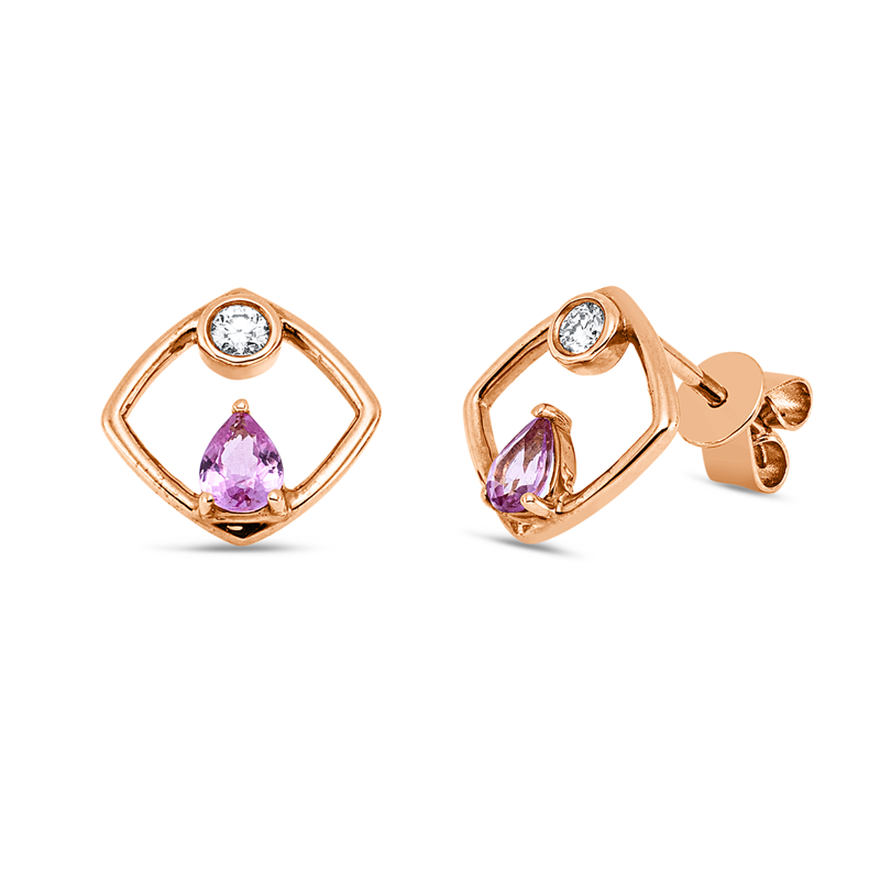 Ohrschmuck 18 kt RG, 2 Brill. 0,08 ct, TW-si, 2 Saphire 0,31 ct pink