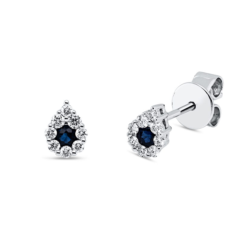 Ohrstecker 18 kt WG, 4 Brill. 0,05 ct, TW-pi, 12 Brill. 0,09 ct, TW-pi, 2 Saphire 0,15 ct blau