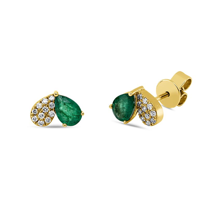 Ohrstecker 18 kt GG, 22 Brill. 0,12 ct, TW-pi, 2 Smaragde 0,77 ct grün