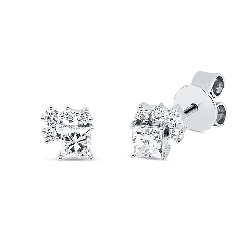 Ohrstecker 18 kt WG, 2 Brill. 0,02 ct, TW-si, 6 Brill. 0,10 ct, TW-si, 2 Princ. 0,41 ct, TW-si