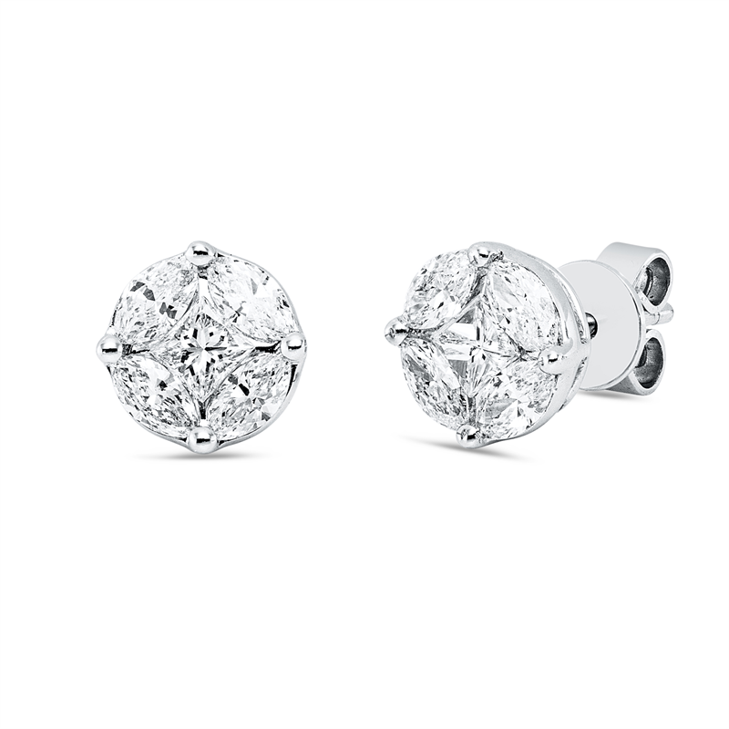 Ohrstecker 18 kt WG, 2 Princ. 0,33 ct, TW-vsi, 8 Nav. 0,86 ct, TW-vsi
