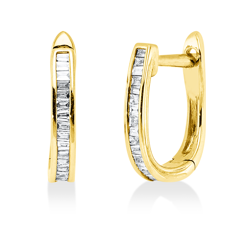 Creolen 14 kt GG, 34 Trap. 0,16 ct, TW-si