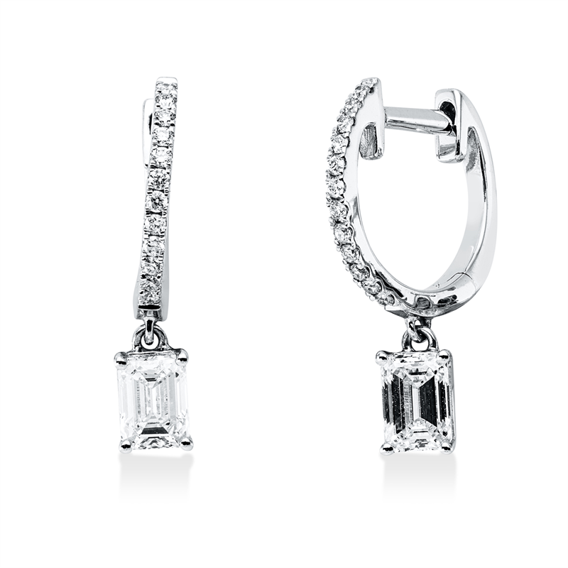 Ohrschmuck 18 kt WG, 2 Sm.schliff 0,69 ct, TW-vsi, 24 Brill. 0,11 ct, TW