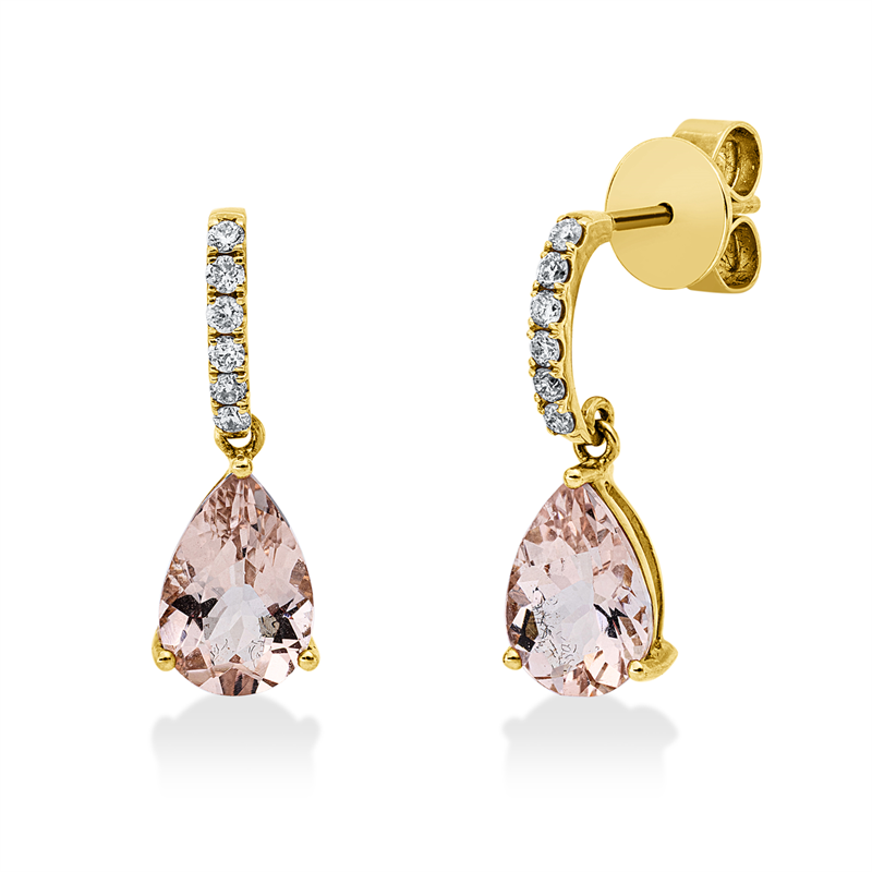 Ohrstecker 18 kt RG, 12 Brill. 0,16 ct, F-si, 2 Morganit 2,30 ct rosa