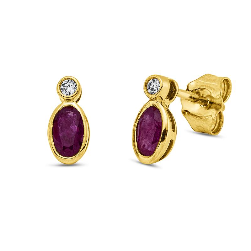 Ohrstecker 18 kt GG, 2 Brill. 0,03 ct, TW-si, 2 Rubine 0,80 ct rot