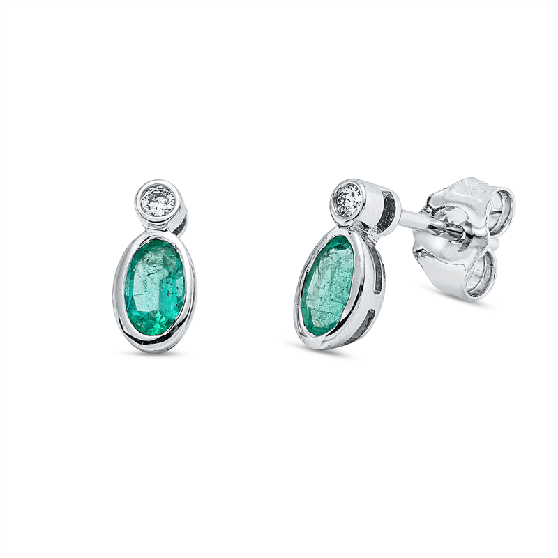 Ohrstecker 18 kt WG, 2 Brill. 0,03 ct, TW-si, 2 Smaragde 0,40 ct grün