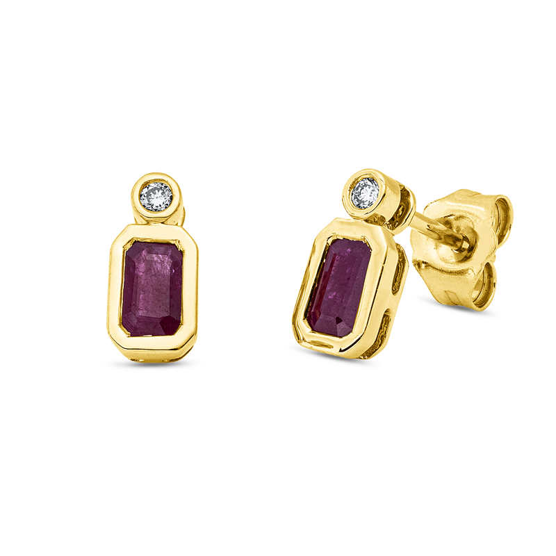 Ohrstecker 18 kt GG, 2 Brill. 0,03 ct, TW-si, 2 Rubine 0,80 ct rot
