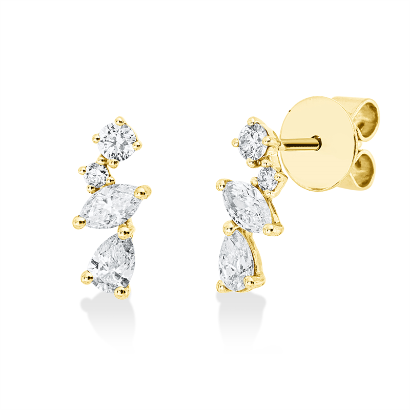 Ohrstecker 18 kt GG, 2 Tropfen 0,22 ct, TW-si, 2 Nav. 0,23 ct, TW-si, 4 Brill. 0,13 ct, TW-si