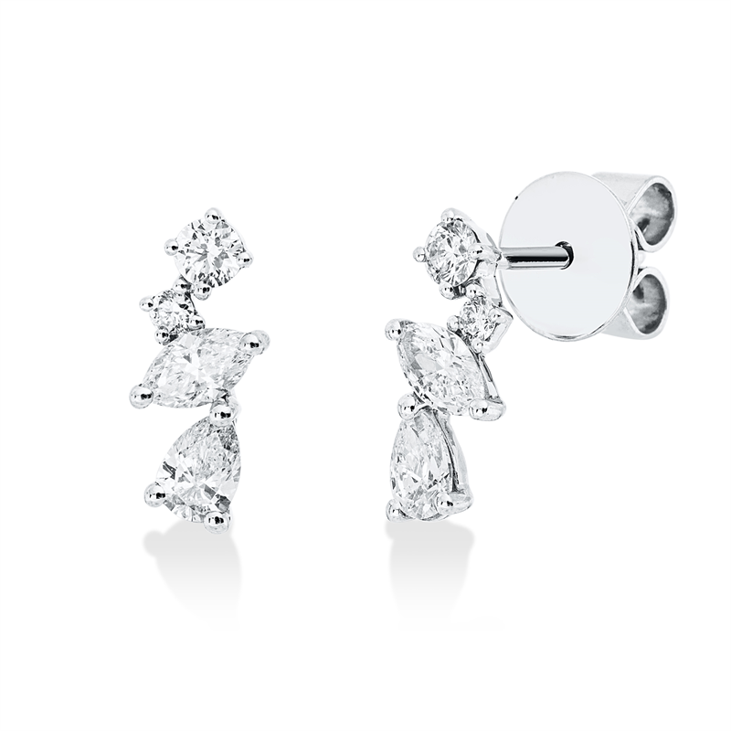 Ohrstecker 18 kt WG, 2 Tropfen 0,24 ct, TW-si, 2 Nav. 0,21 ct, TW-si, 4 Brill. 0,13 ct, TW-si