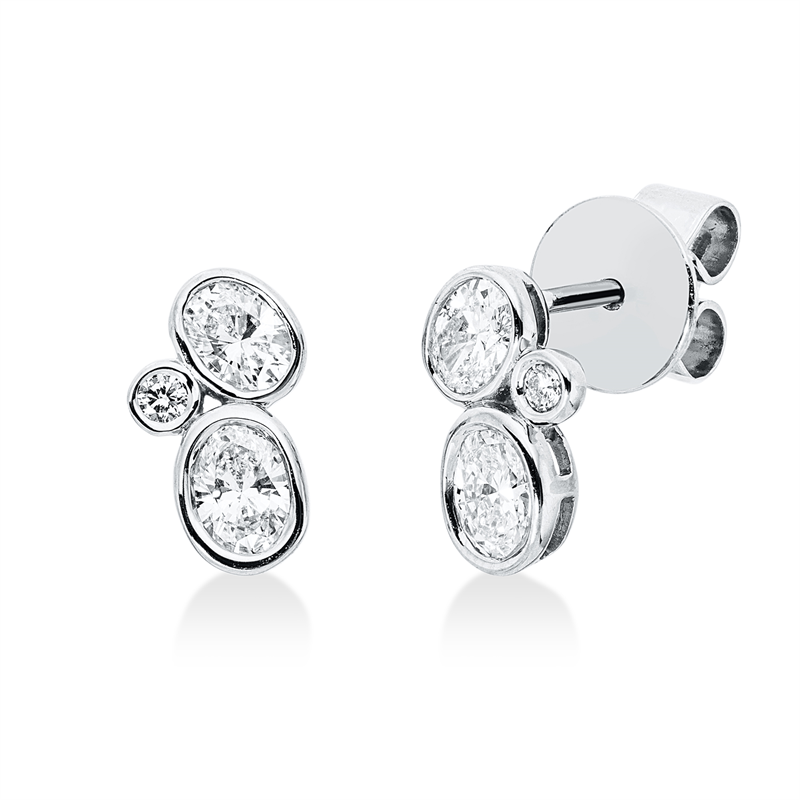 Ohrstecker 18 kt WG, 4 Oval 0,49 ct, TW-si, 2 Brill. 0,03 ct, TW-si