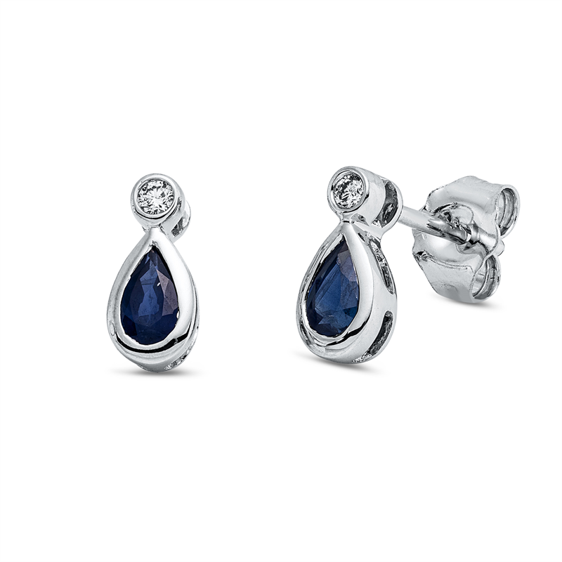 Ohrstecker 18 kt WG, 2 Brill. 0,03 ct, TW-si, 2 Saphire 0,50 ct blau