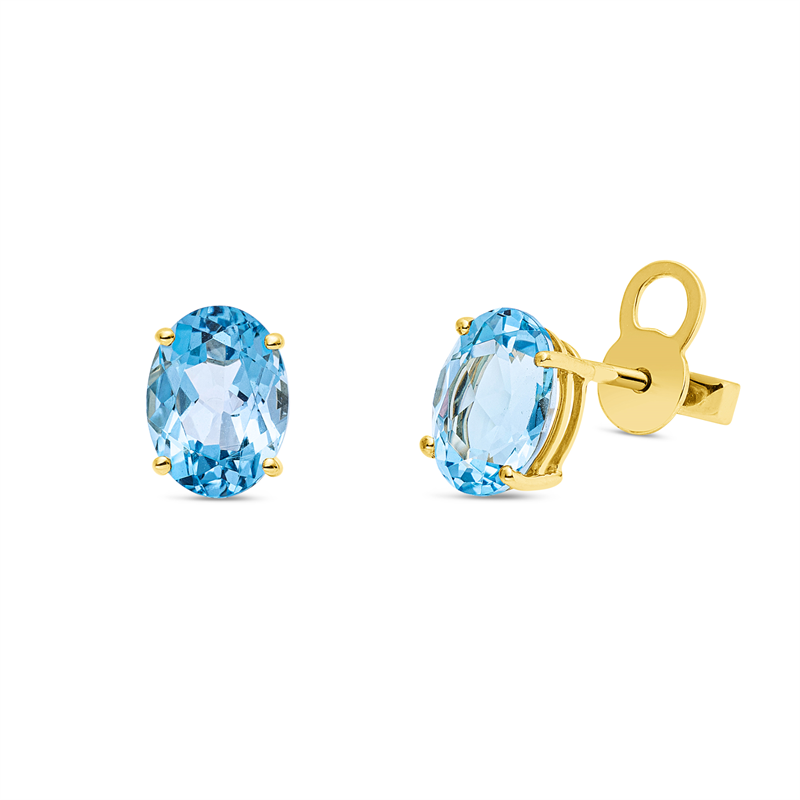 Ohrstecker 18 kt GG, Sicherheitsverschluss, 2 Topase 3,20 ct blau