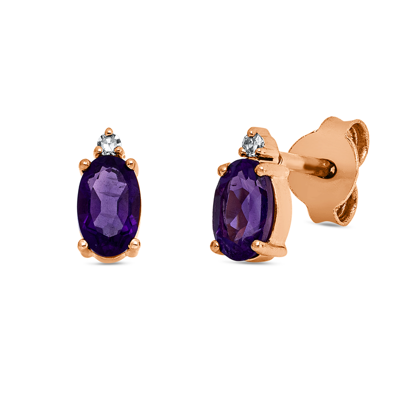Ohrstecker 18 kt RG, 2 Brill. 0,01 ct, TW-si, 2 Amethyste 1,02 ct lila