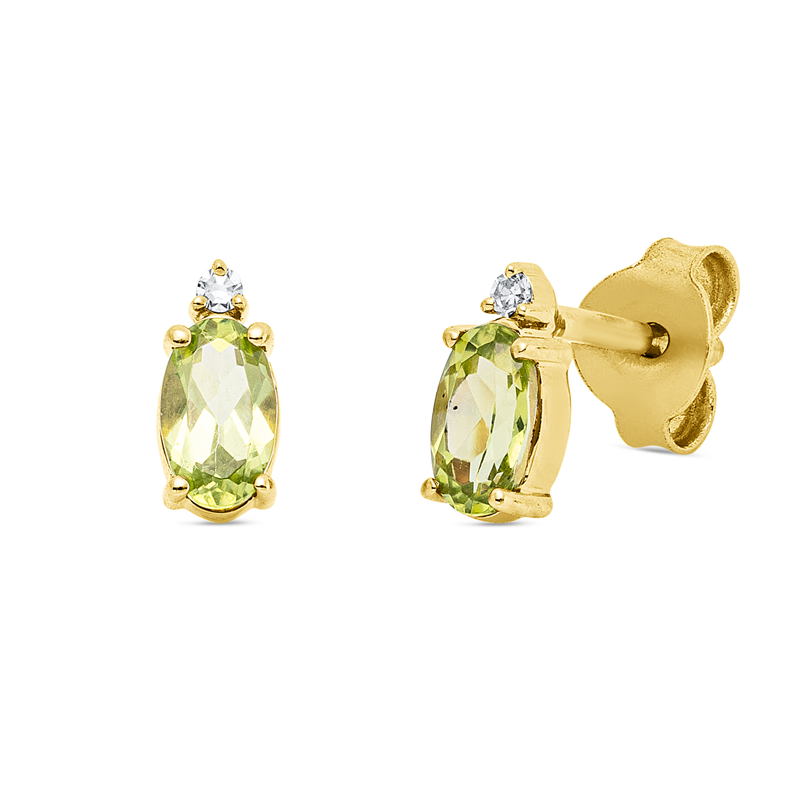 Ohrstecker 18 kt GG, 2 Brill. 0,01 ct, TW-si, 2 Peridot 0,98 ct grün