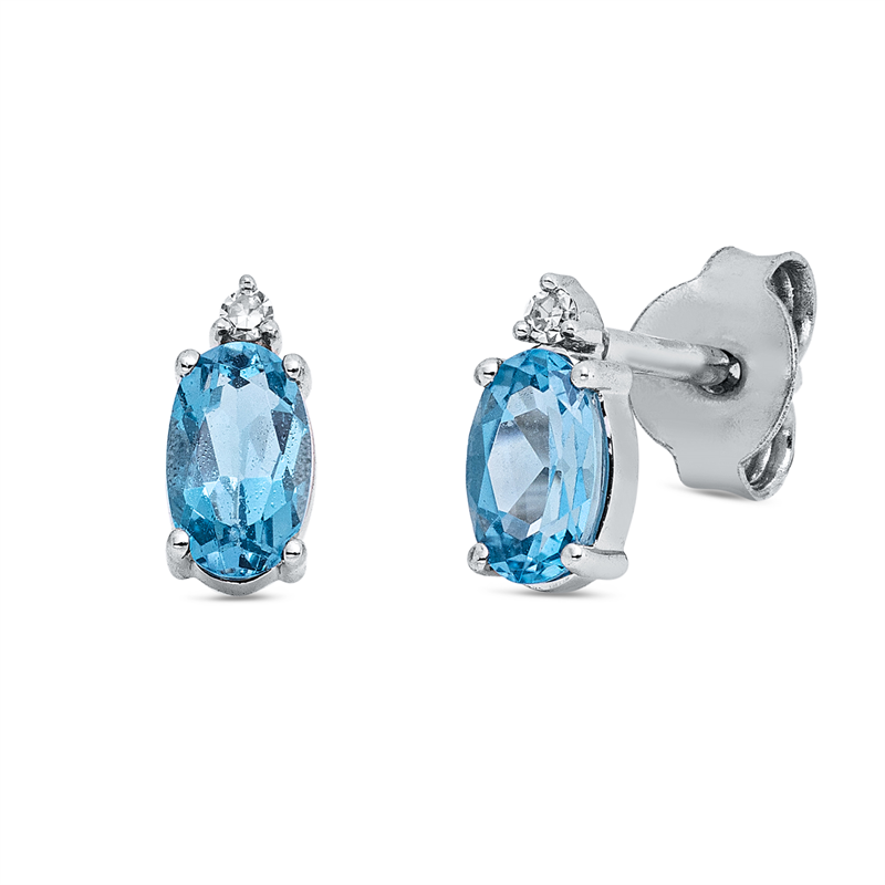 Ohrstecker 18 kt WG, 2 Brill. 0,01 ct, TW-si, 2 Topase 0,60 ct blau